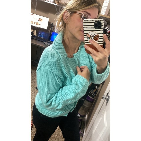 Vintage Pure Handknit Chunky Knit Button Front Crochet Sweater - Picture 14 of 14